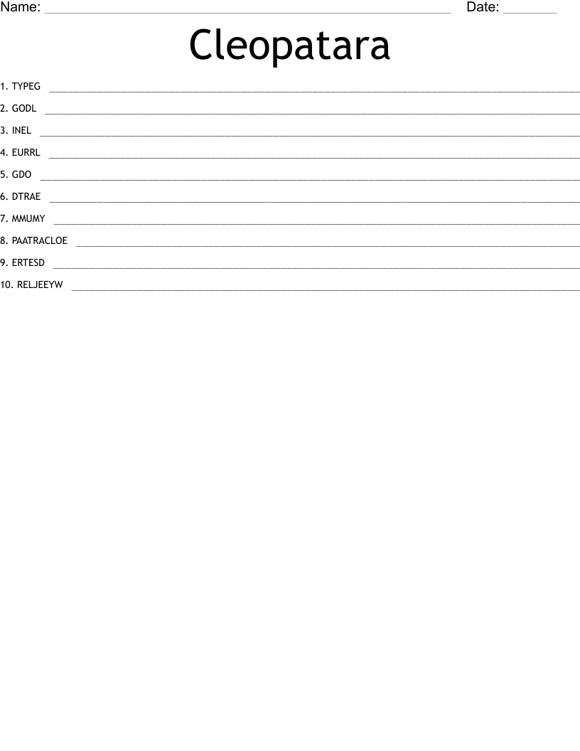 Cleopatara Word Scramble