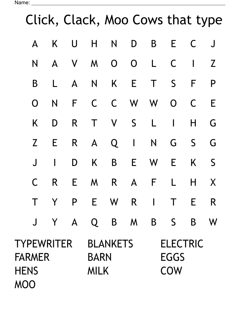 Click Clack Moo Cows That Type Word Search WordMint