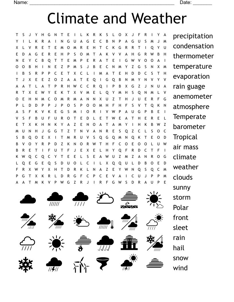 Climate And Weather Word Search WordMint