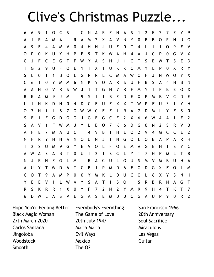 Clive's Christmas Puzzle... Word Search