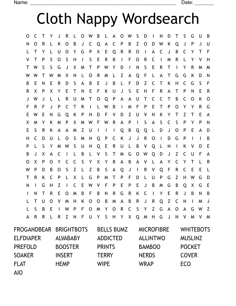 Cloth Nappy Wordsearch WordMint