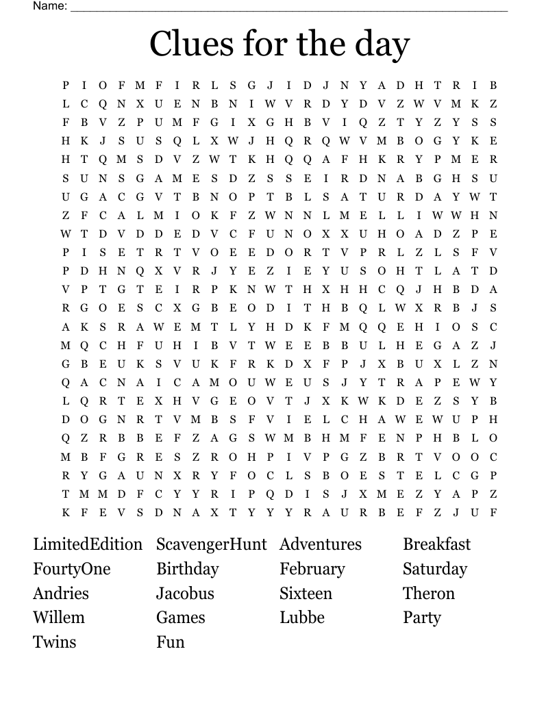 Clues for the day Word Search