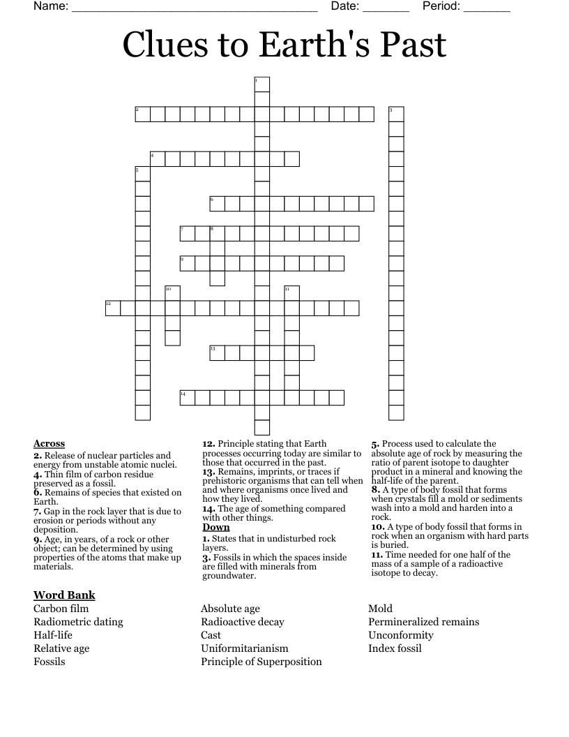 Clues to Earth's Past Crossword - WordMint