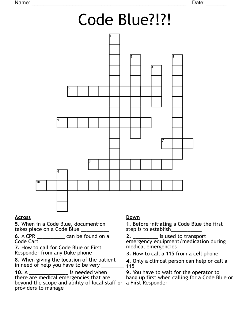 Code Blue Crossword WordMint