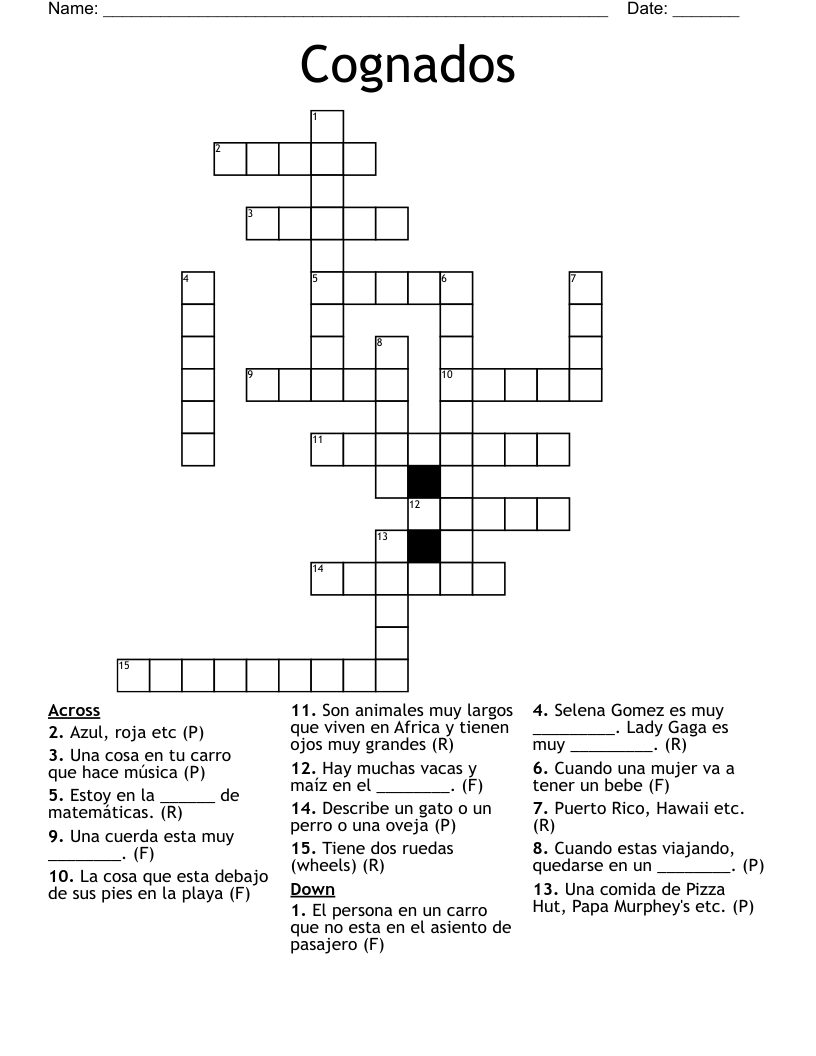 Cognados Crossword