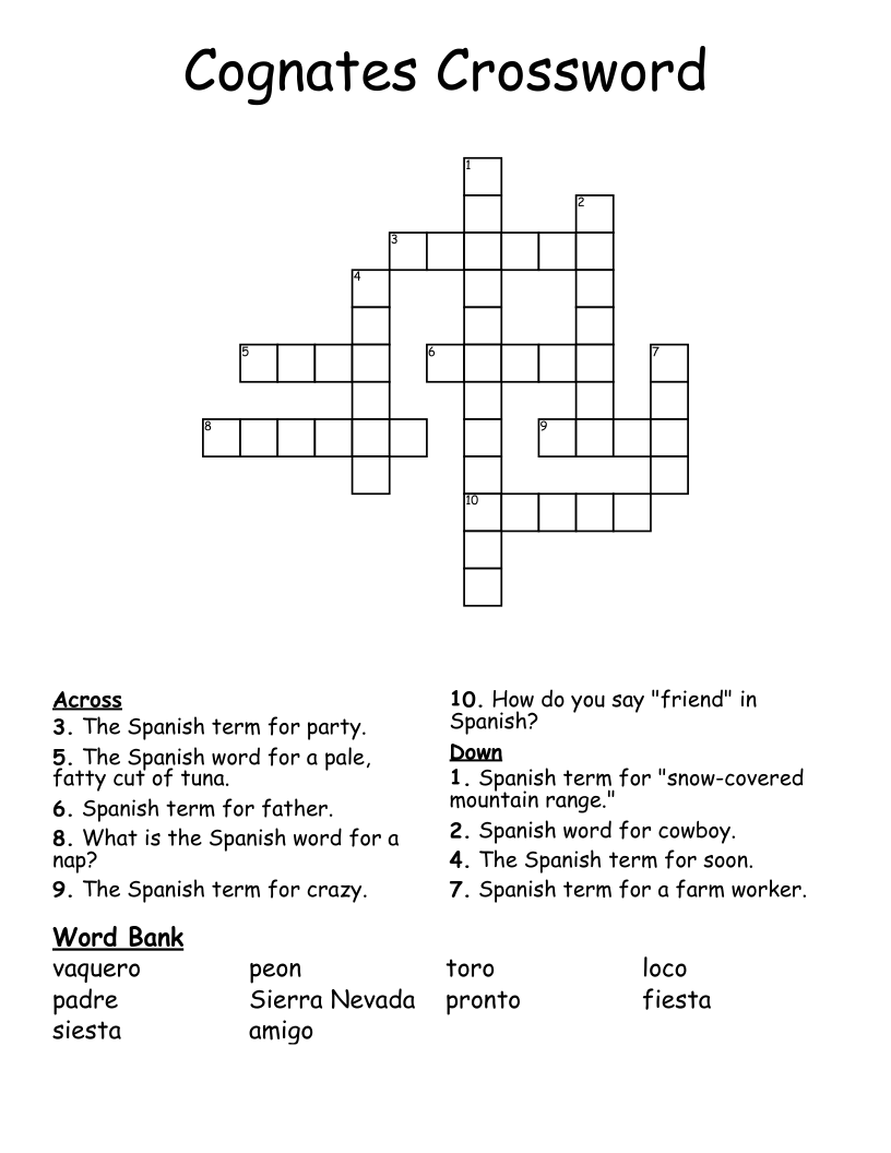 Cognates Crossword WordMint