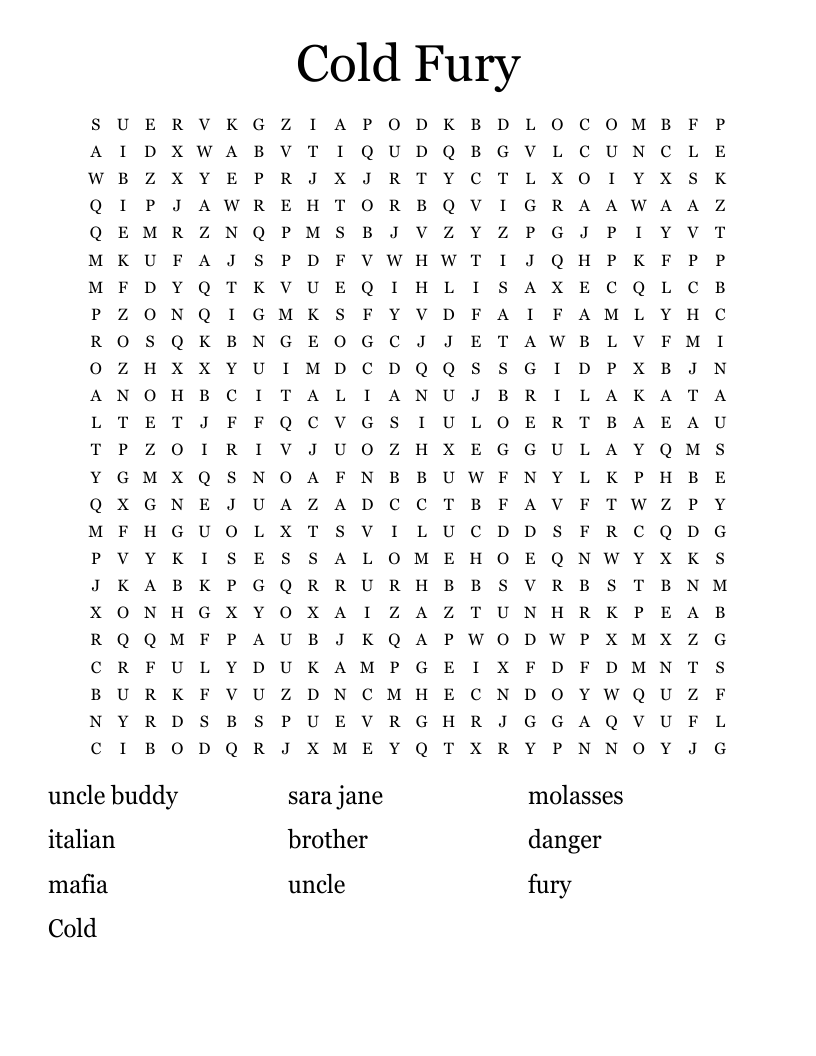 Cold Fury Word Search