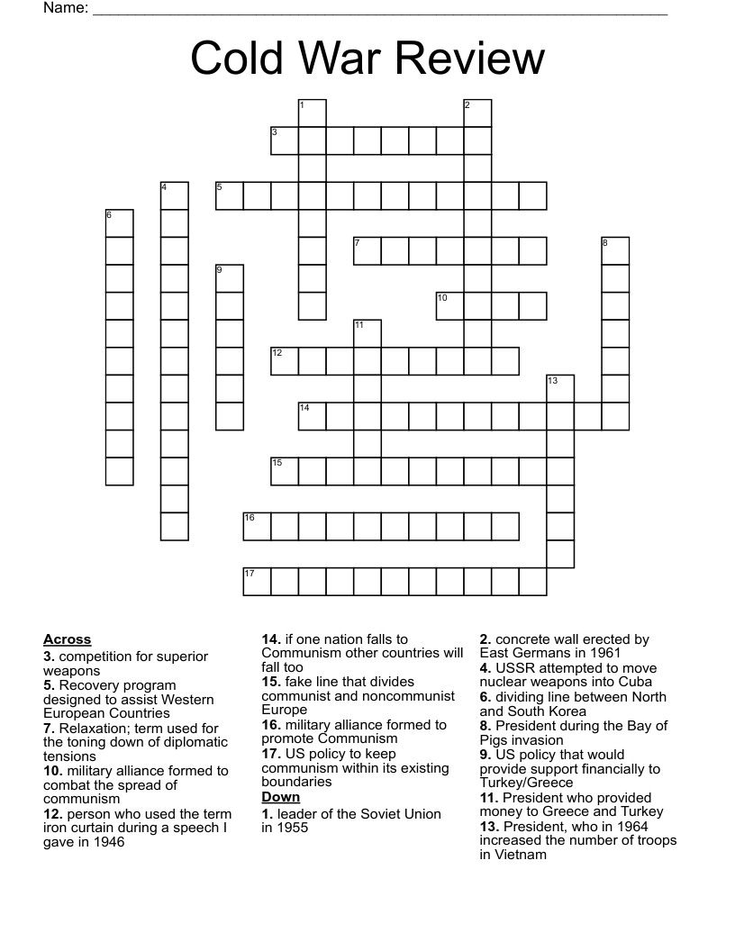 Cold War Review Crossword Puzzle Ilovepinkkandyse