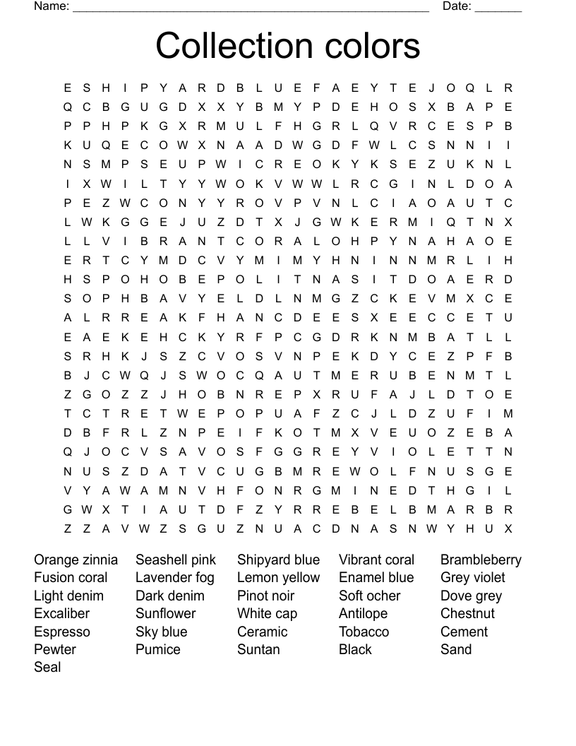Collection colors Word Search
