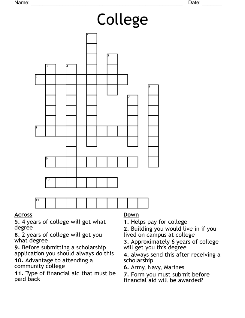 College Crossword WordMint