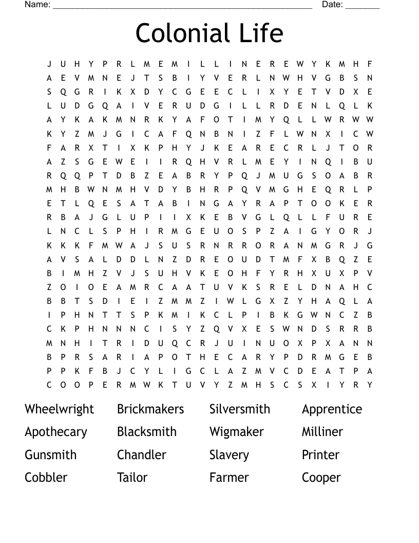 Colonial Life Word Search