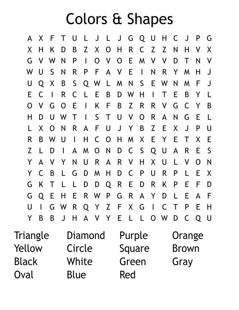 Colors & Shapes Word Search