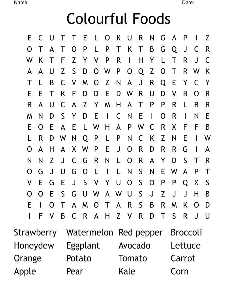 Colourful Foods Word Search