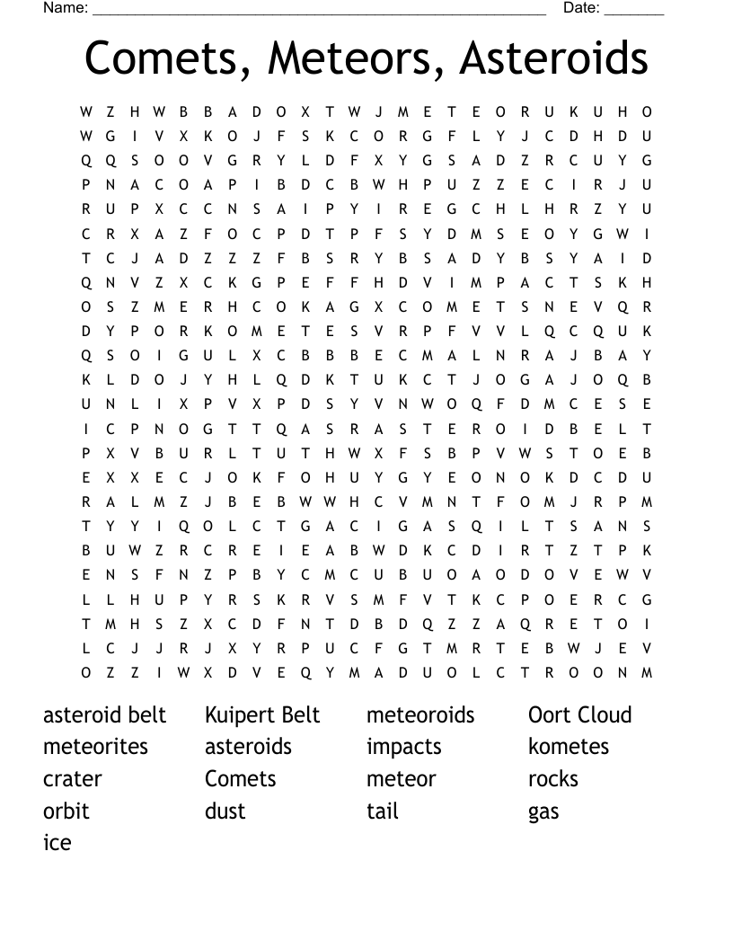 Comets Asteroids And Meteors Worksheet