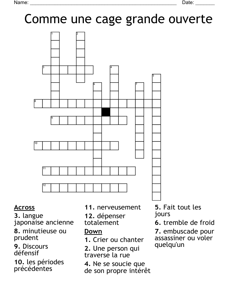 Comme une cage grande ouverte Crossword