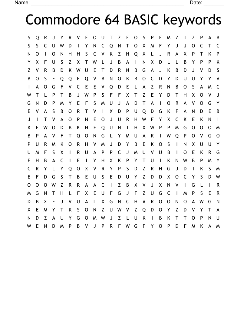 Commodore 64 BASIC keywords Word Search