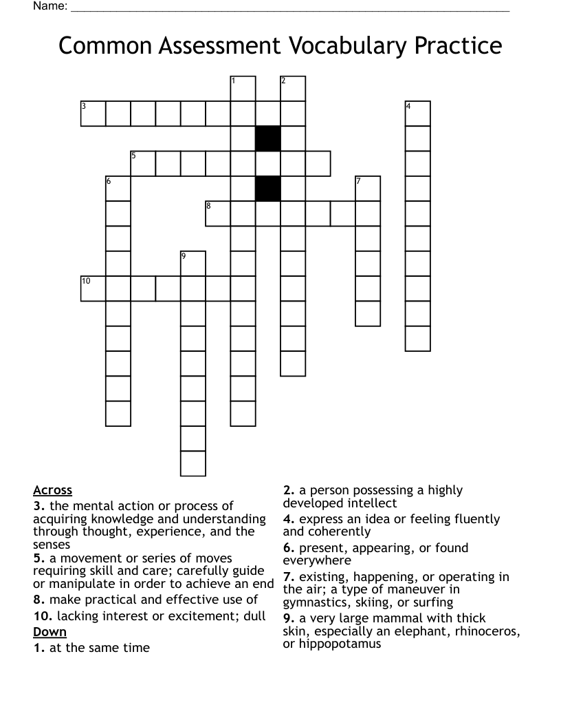 Common Assessment Vocabulary Practice Crossword