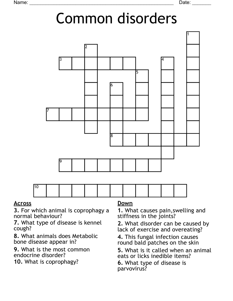 Common disorders Crossword