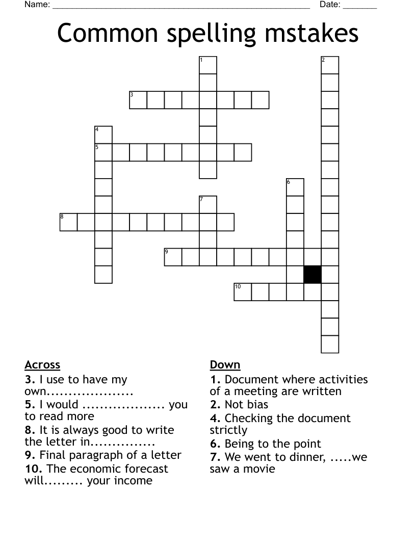 Common spelling mstakes Crossword