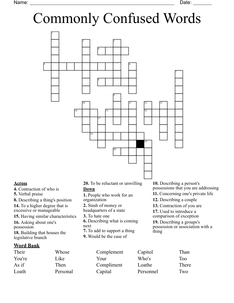 Commonly Confused Words Crossword