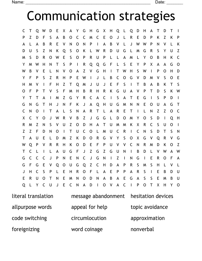 Communication strategies Word Search