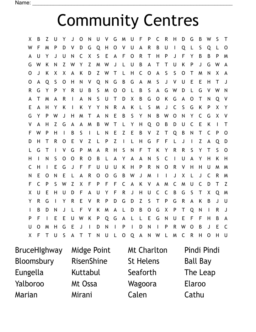 Community Centres Word Search