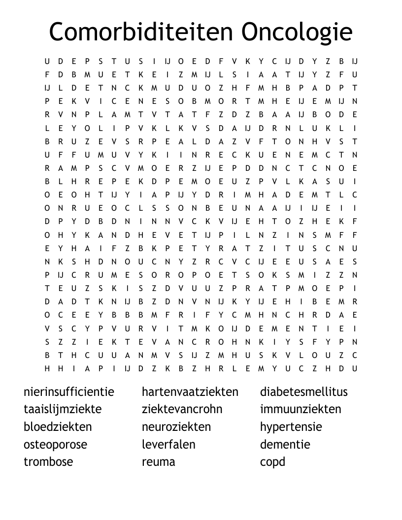 Comorbiditeiten Oncologie Word Search