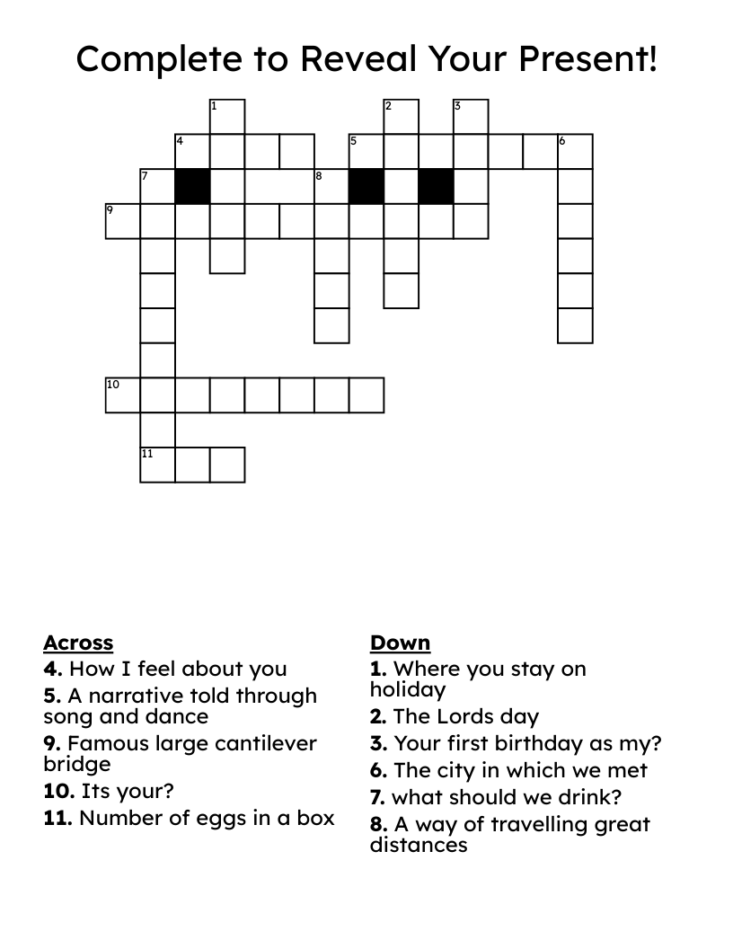 Complete to Reveal Your Present! Crossword WordMint
