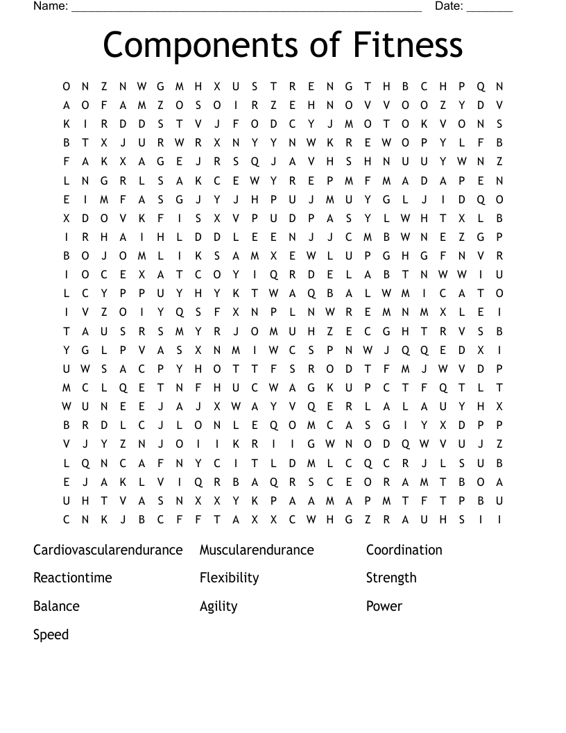 Components of Fitness  Word Search