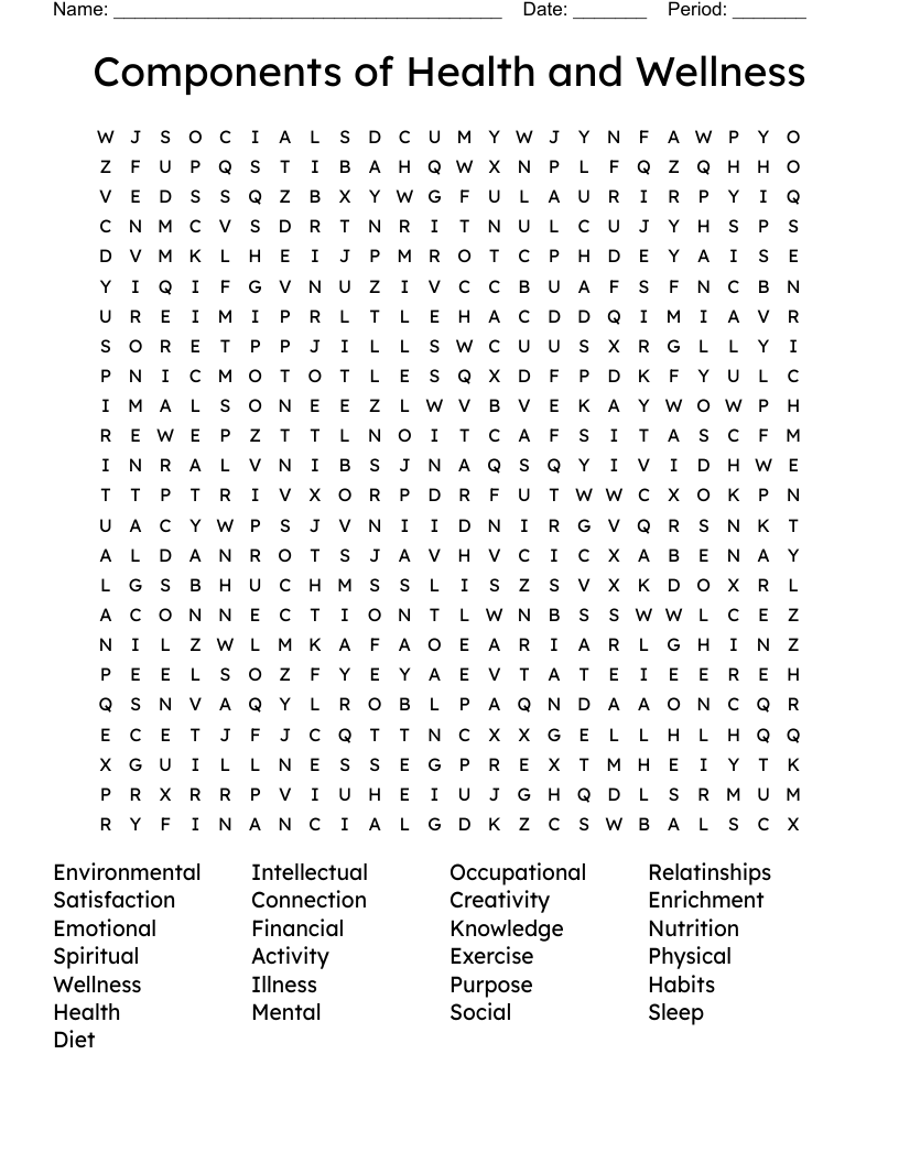 Components Of Health And Wellness Word Search WordMint