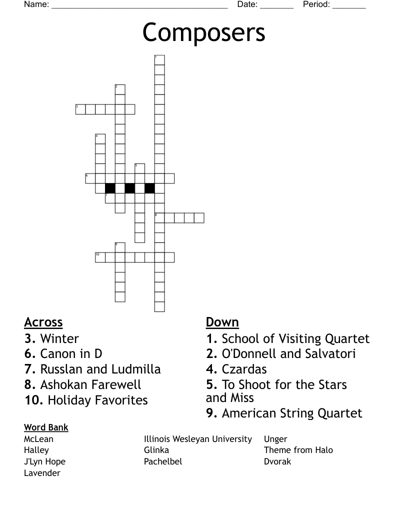 Composers Crossword WordMint