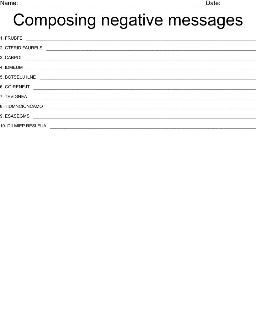 Composing negative messages Word Scramble