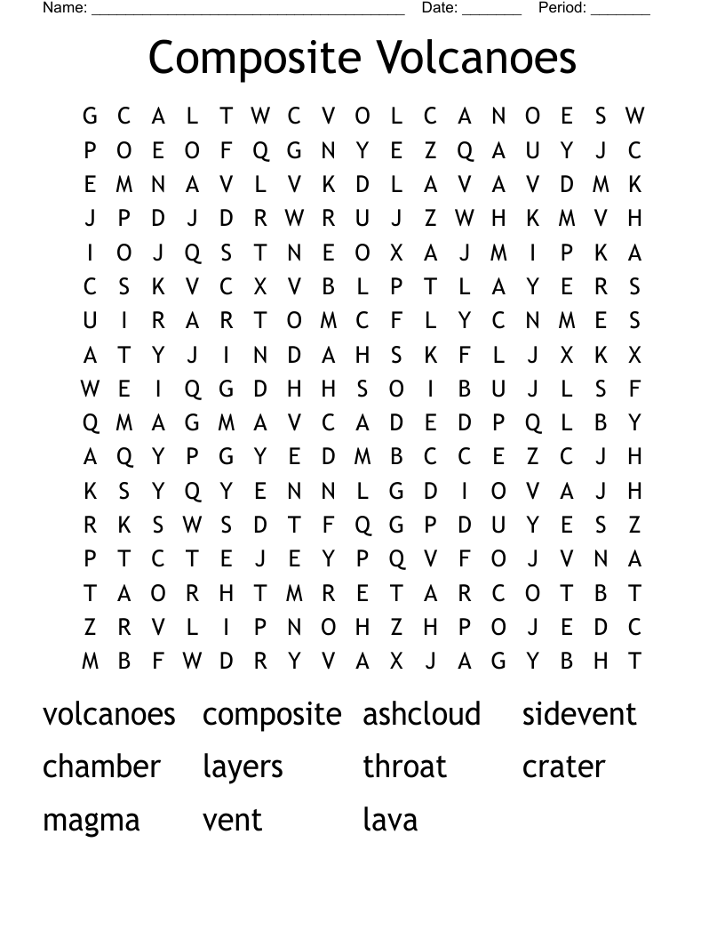 Composite Volcanoes Word Search WordMint
