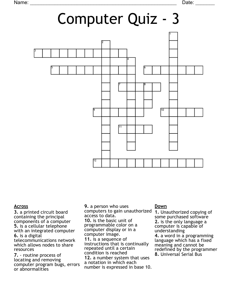 Computer Quiz - 3 Crossword
