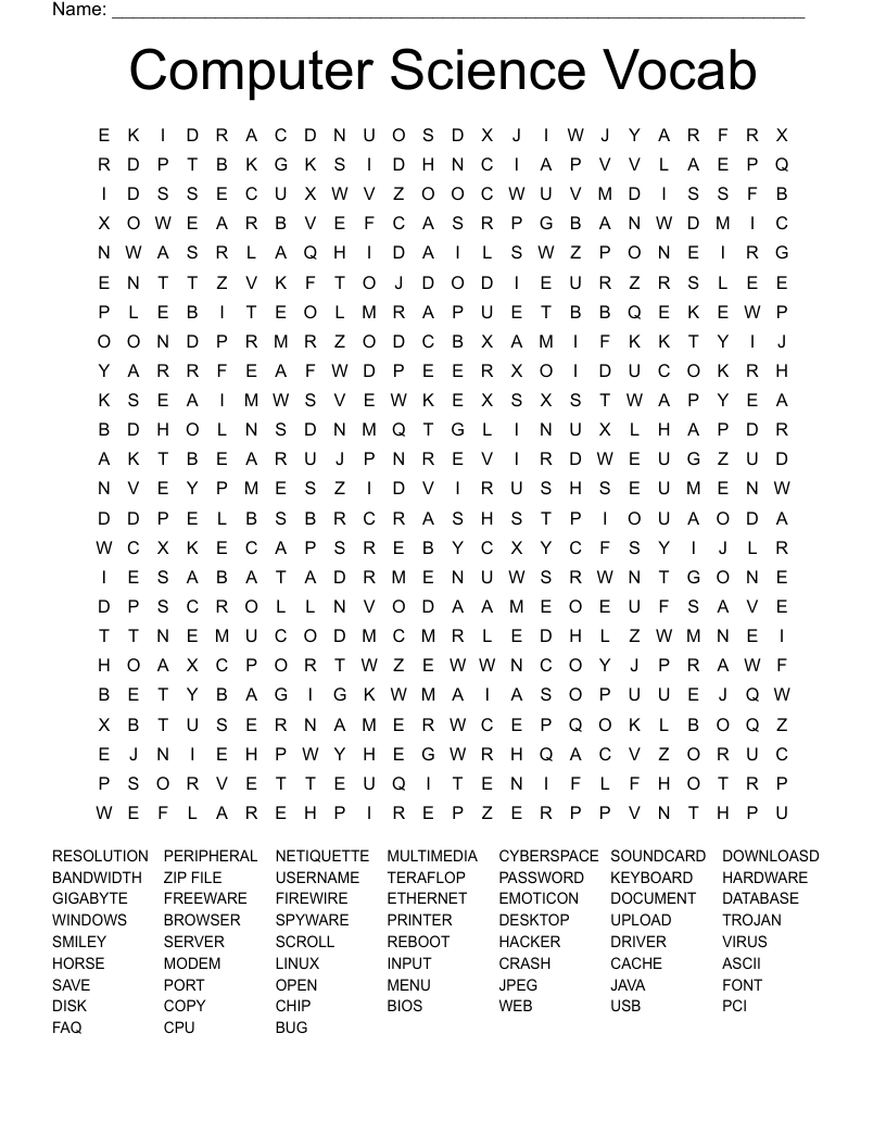Computer Science Word Search WordMint