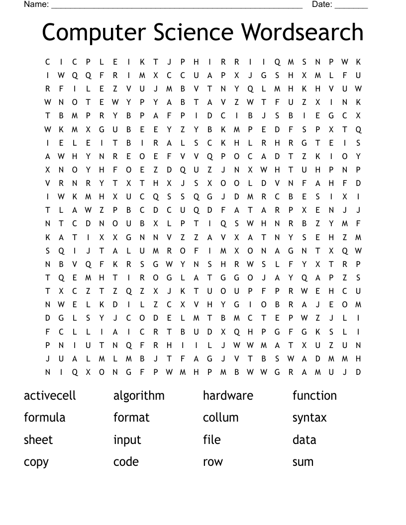 Computer Science Wordsearch WordMint