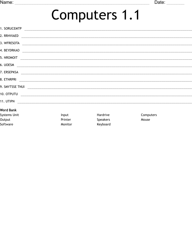 Computers 1.1 Word Scramble