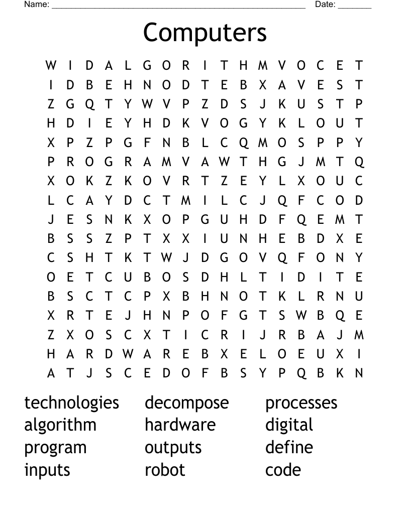 Computers Word Search WordMint