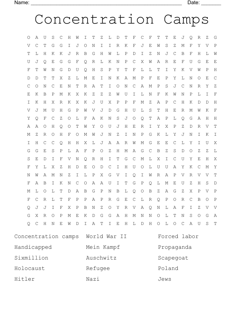 Concentration Camps Word Search