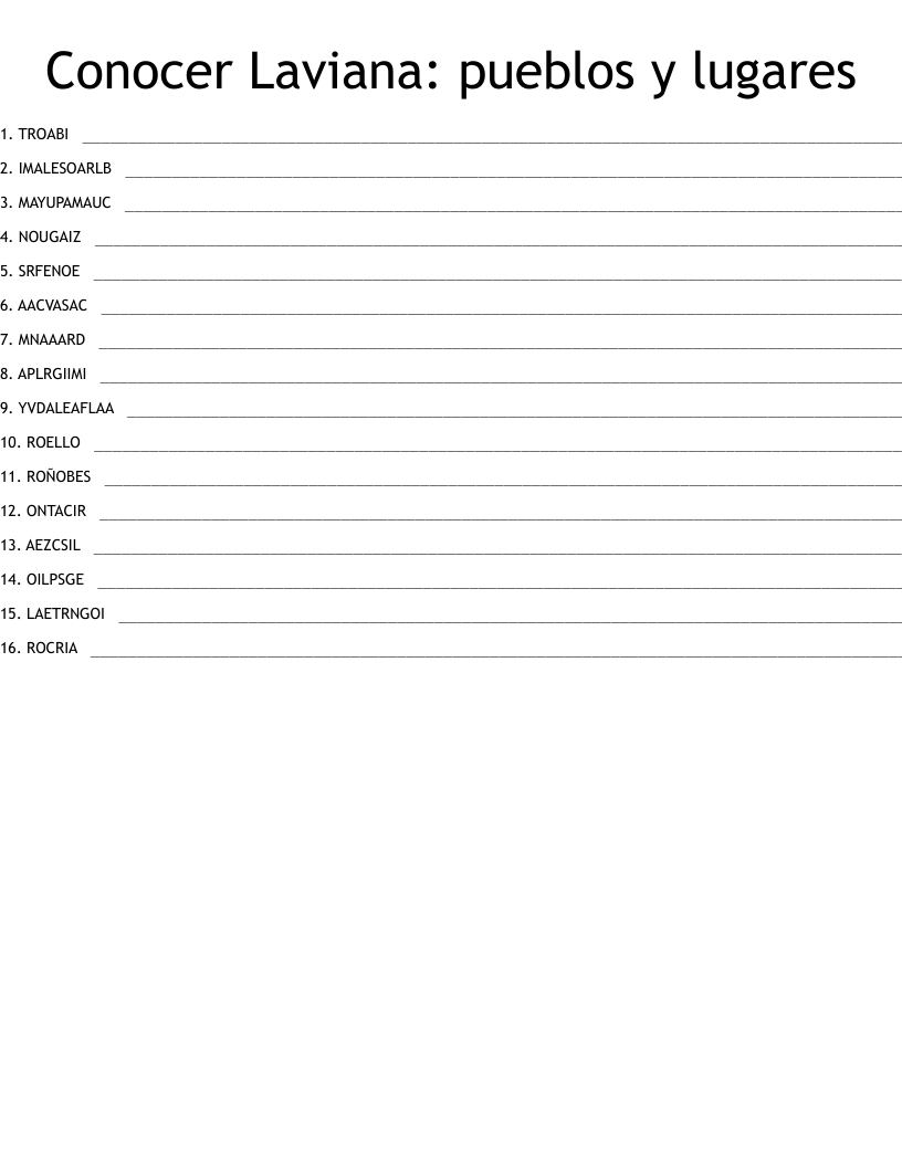 Conocer Laviana: pueblos y lugares Word Scramble