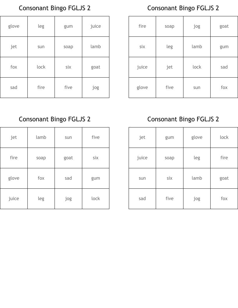 Consonant Bingo FGLJS 2