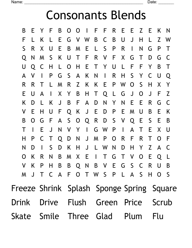Consonants Blends Word Search