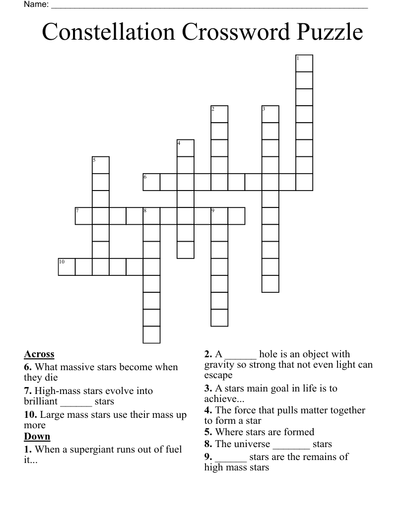 Constellation Crossword Puzzle WordMint