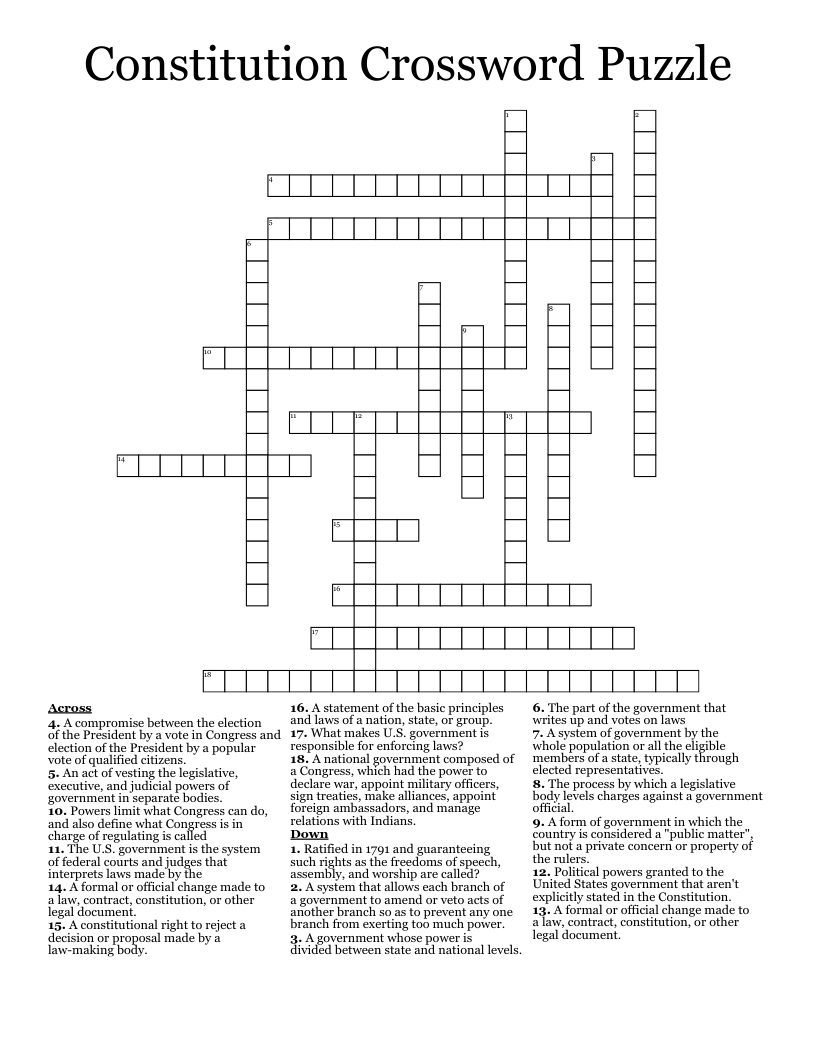 Constitution Crossword Puzzle WordMint
