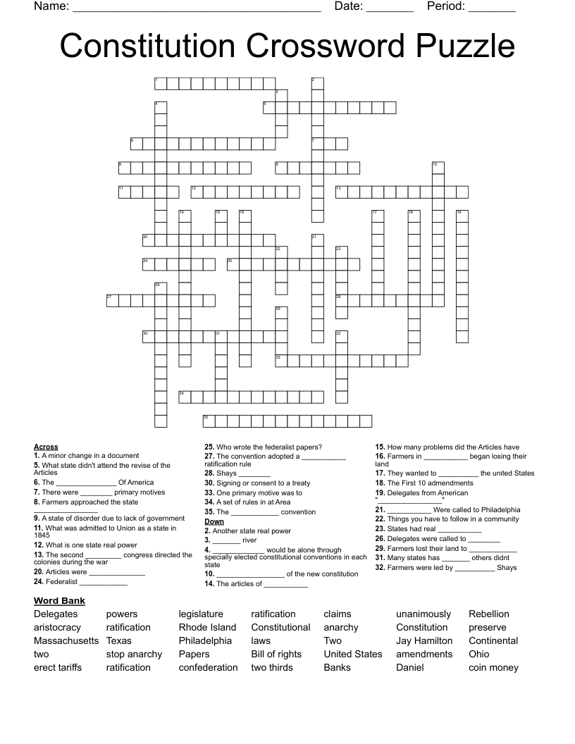 Constitution Crossword Puzzle WordMint