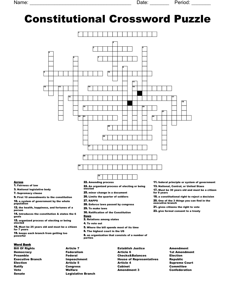 Constitutional Crossword Puzzle WordMint