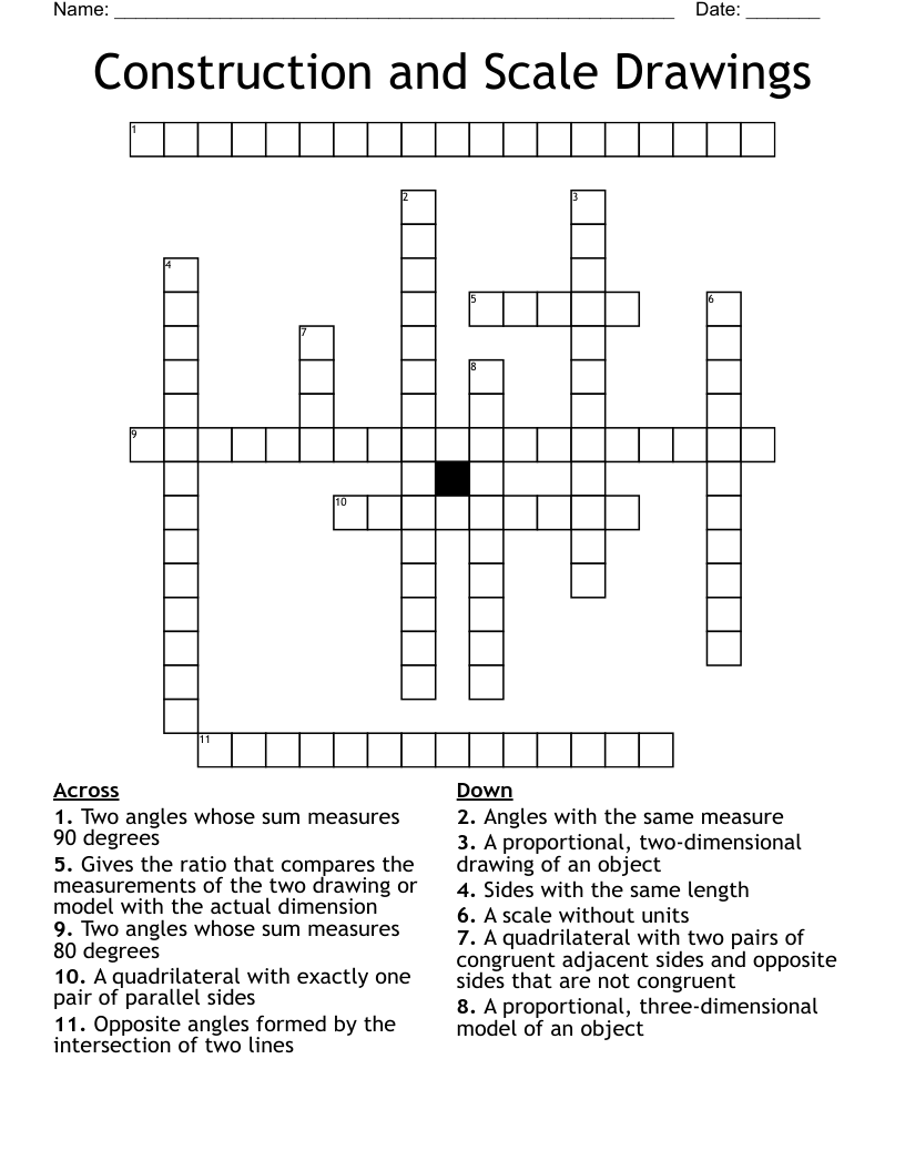 Construction and Scale Drawings Crossword WordMint