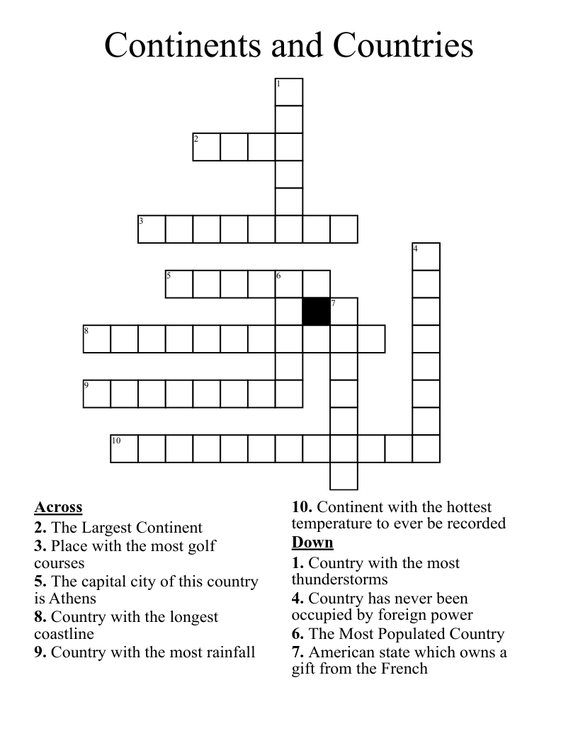 Continents Crossword Free Printable Puzzle Games The Best Porn Website
