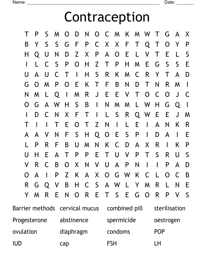 Contraception Word Search