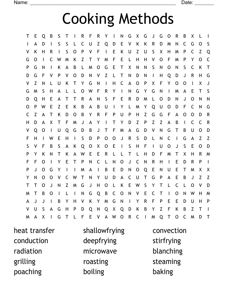 Cooking Methods Word Search